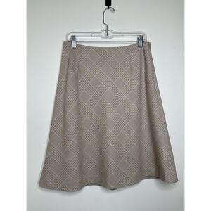 Appleseeds Woman’s 10P Petite Tan Purple Tattersall Plaid A-Line Skirt Wool